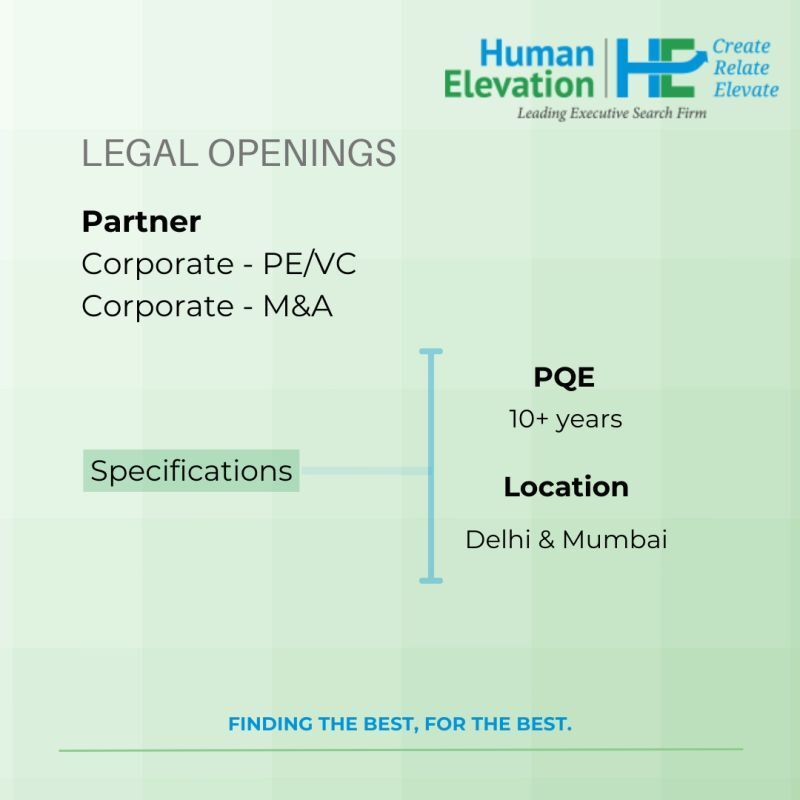 Human Elevation - Legal Openings - Corporate PE/VC and a Partner - Corporate M&A